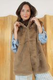Mara Luxury Faux Fur Hooded Gilet Camel